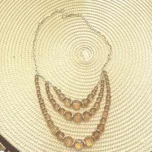 Smokey glass bead triple strand necklace